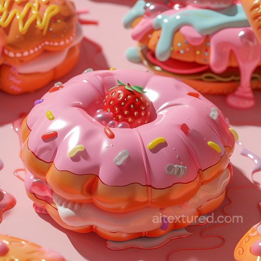 Inflated PBR Texture Featuring Pink Glossy Vinyl Donut with Colorful Sprinkles seamless Inflated PBR texture