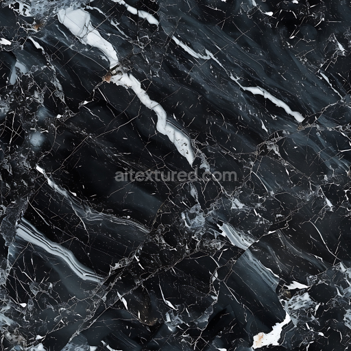 Seamless 3D Black Marble PBR Texture with Bold White Veins and Polished Finish