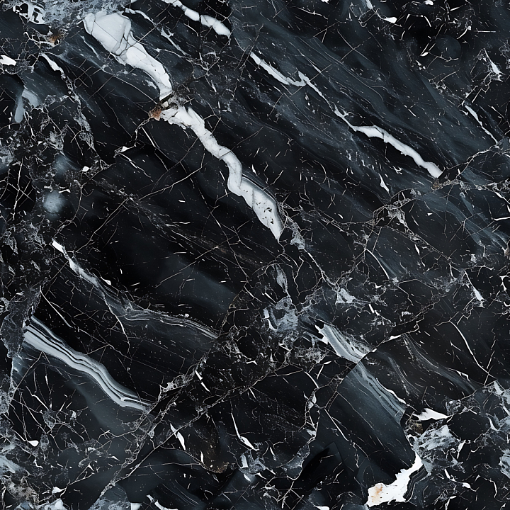Black Marble with Bold White Veins and Polished Finish seamless PBR texture preview