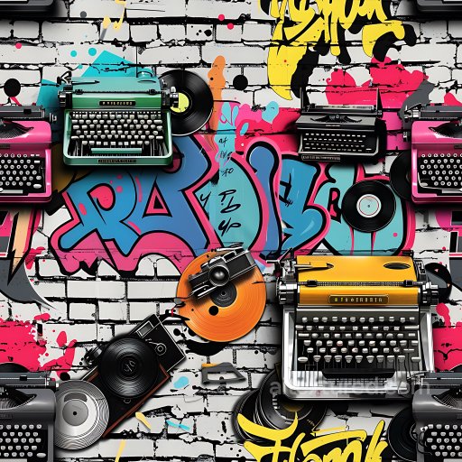Seamless 3D PBR Texture Featuring Colorful Urban Graffiti on White Brick Wall with Vintag… texture preview