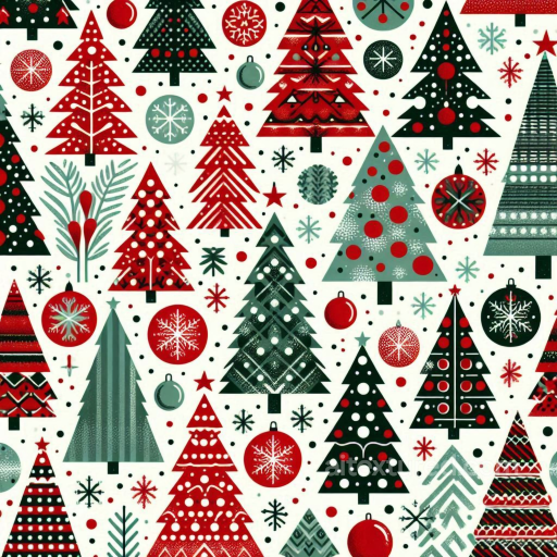 Featuring Stylized Christmas Trees and Ornaments seamless All Christmas Digital paper PBR texture