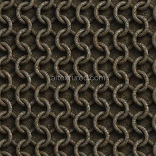 Seamless 3D Texture 8K PBR Chainmail With 4 in 1 Chain Weave And Aged Iron Finish