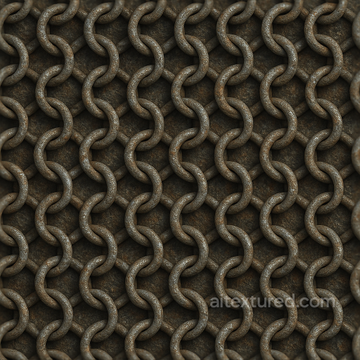 8K PBR Chainmail With 4 in 1 Chain Weave And Aged Iron Finish seamless Chainmail PBR texture