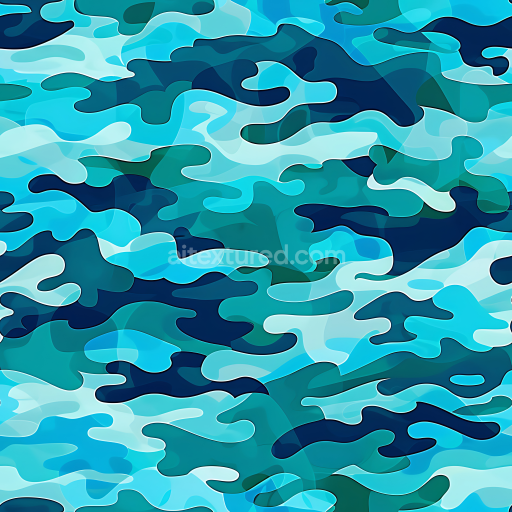 Seamless 3D Blue Aqua Camouflage PBR Texture with Organic Wavy Shapes