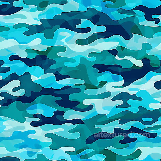 Blue Aqua Camouflage PBR Texture with Organic Wavy Shapes seamless Color Camouflage PBR texture