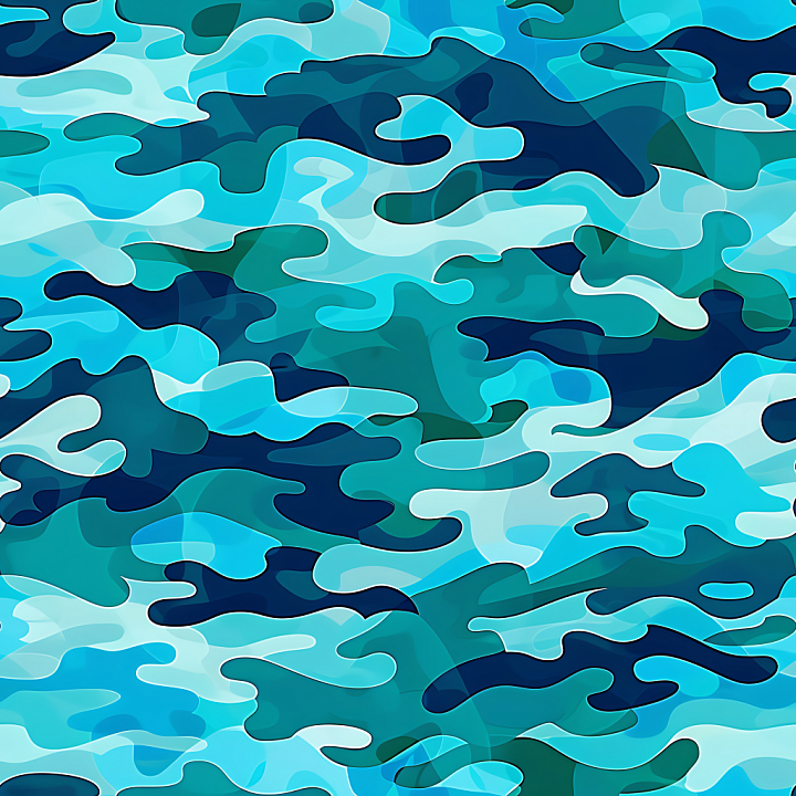 Blue Aqua Camouflage with Organic Wavy Shapes seamless PBR texture preview