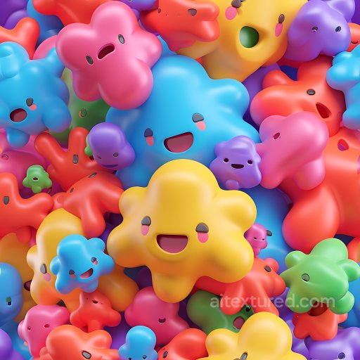 Inflated Puffy Vinyl Characters PBR Texture in Bright Colors seamless Inflated PBR texture