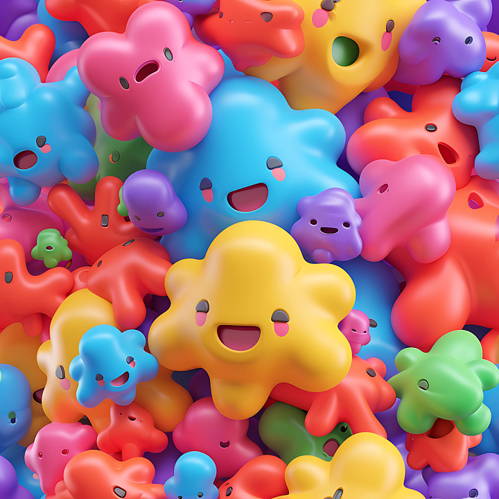 Inflated Puffy Vinyl Characters in Bright Colors seamless PBR texture preview