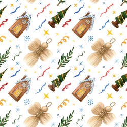 seamless Seamless 3D PBR Texture of Watercolor Christmas Digital Paper Pattern with Gingerbread Houses and Trees texture 8k free download PBR