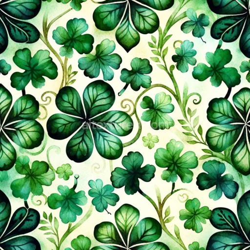 Seamless 3D PBR Texture with Vibrant Watercolor Shamrocks and Flourishing Vines