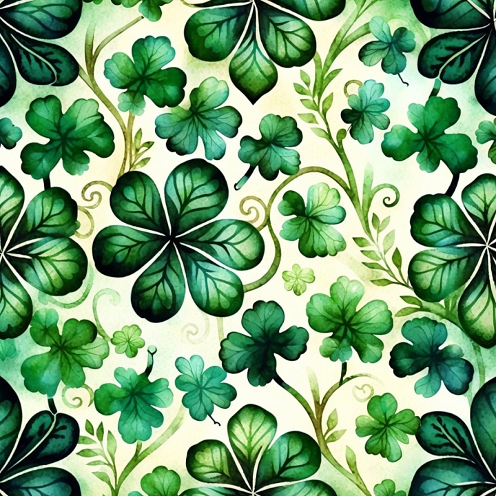 with Vibrant Watercolor Shamrocks and Flourishing Vines seamless PBR texture preview