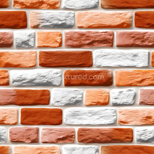 Seamless 3D Cracked Brick Wall PBR Texture with Weathered Orange and White Bricks