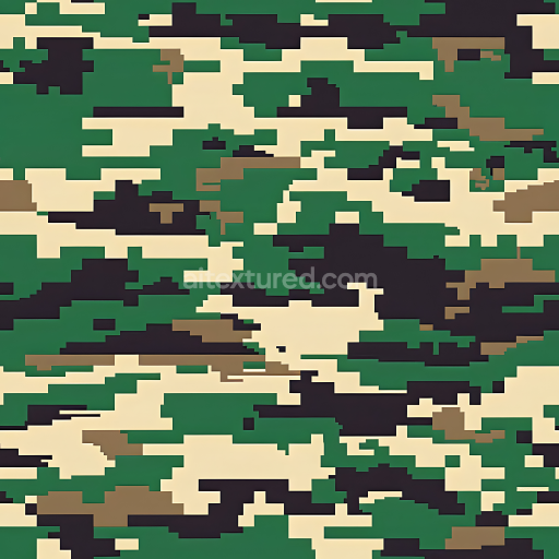 Seamless 3D Digital Woodland Camouflage PBR Texture with Pixelated Blocks