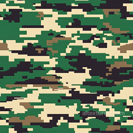 Digital Woodland Camouflage PBR Texture with Pixelated Blocks Color Camouflage texture preview