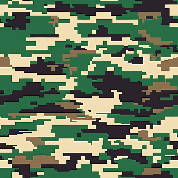Digital Woodland Camouflage with Pixelated Blocks seamless PBR texture preview