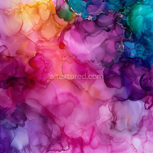 Seamless 3D Alcohol Ink PBR Texture Featuring Vibrant Multicolor Fluid Swirls and Delicate Veining