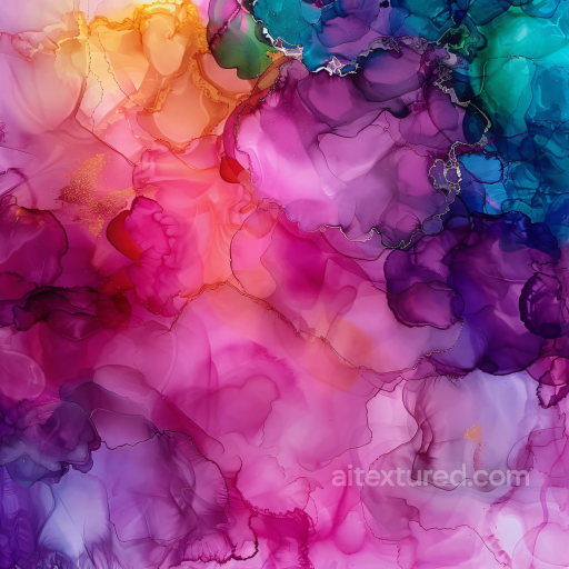 Alcohol Ink PBR Texture Featuring Vibrant Multicolor Fluid Swirls and Delicate Veining seamless Alcohol ink PBR texture