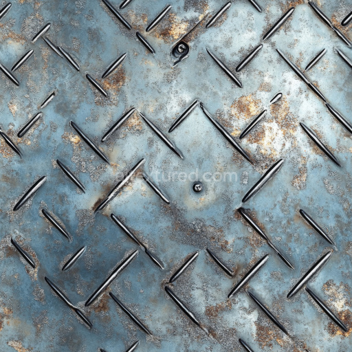 Preview — Seamless 3D PBR Rusted Steel Diamond Plate Texture with Blue Tones and Oxidation