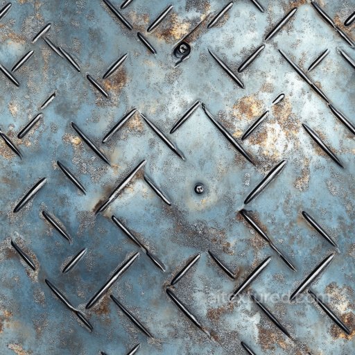 Rusted Steel Diamond Plate Texture with Blue Tones and Oxidation seamless Metal PBR texture
