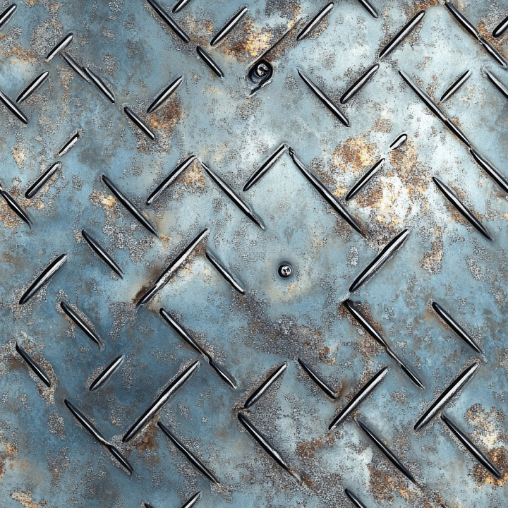 Rusted Steel Diamond Plate with Blue Tones and Oxidation seamless PBR texture preview