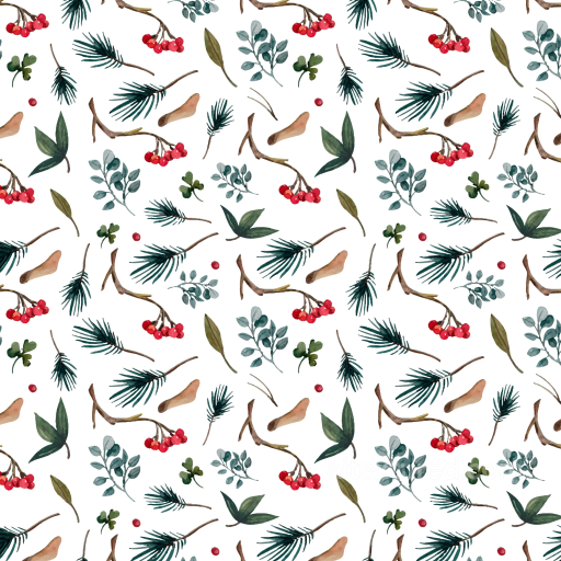 Watercolor Christmas Texture with Red Berries and Greenery seamless Watercolor Christmas PBR texture