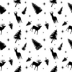 Pattern Bundle - Seamless 3D Pattern PBR Texture with Black Silhouette Reindeer and Christmas Pine Trees texture preview
