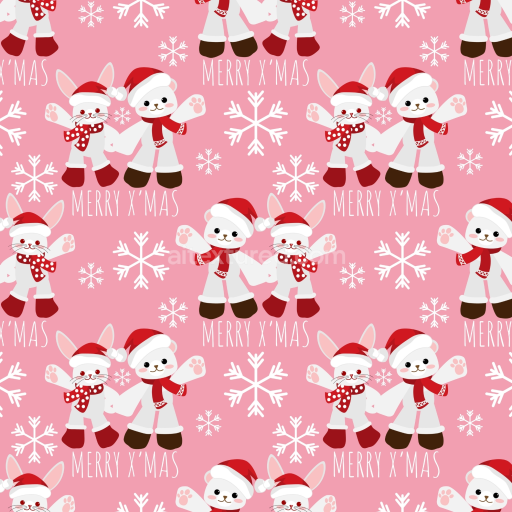 Christmas Pink Seamless 3D PBR Texture with Cute Holiday Characters and Snowflakes