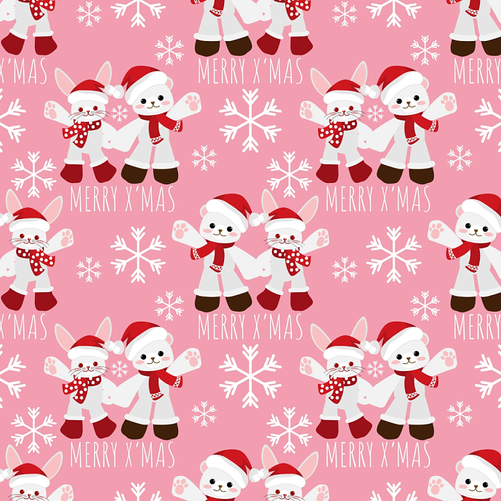 Christmas Pink with Cute Holiday Characters and Snowflakes seamless PBR texture preview