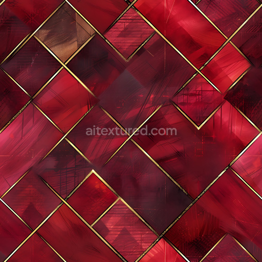Seamless 3D PBR Texture of Red Plaid Pattern with Gold Outlines