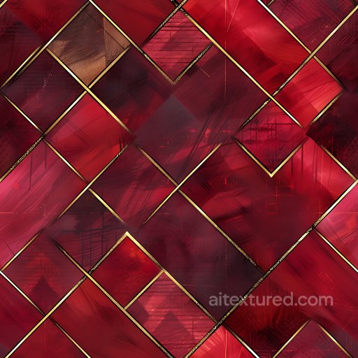 Seamless 3D PBR Texture of Red Plaid Pattern with Gold Outlines texture preview