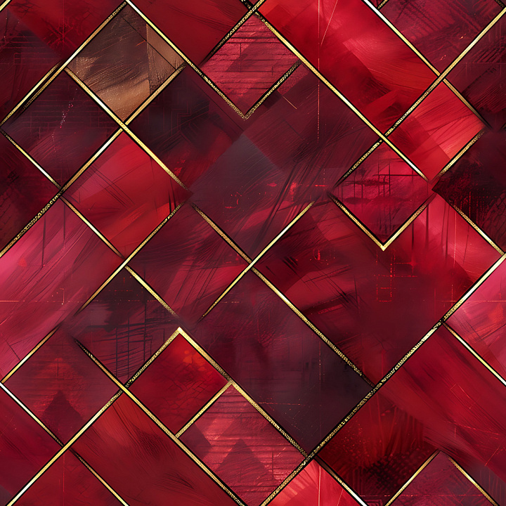 Red Plaid Metal Featuring Gold Trimmed Panels seamless PBR texture preview