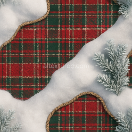 Preview — Seamless 3d texture pbr 8k festive plaid twine rope snow drifts frosted pine winter frost