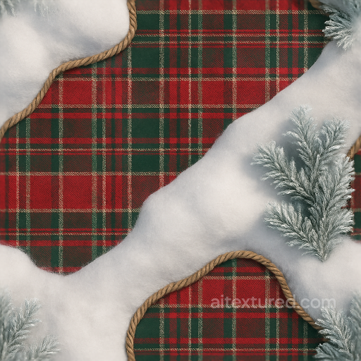 Festive Plaid Twine Rope Snow Drifts Frosted Pine Winter Frost seamless Merry christmas PBR texture