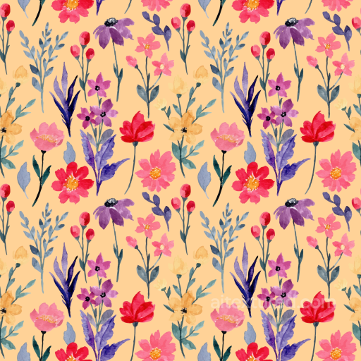 Floral Fabric Texture with Watercolor Flowers on Peach Background seamless Floral PBR texture