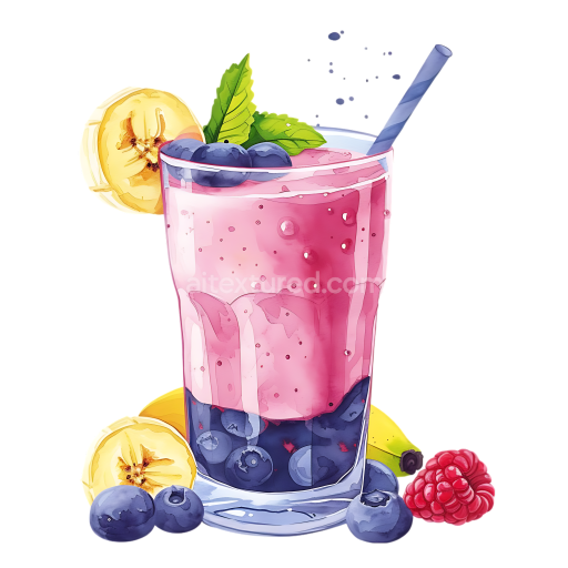 Preview — Bright Berry and Banana Smoothie Breakfast Illustration with Fresh Fruit