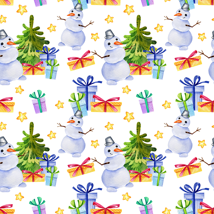 All Christmas Digital paper of Colorful Christmas Snowmen & Gift Pattern seamless PBR texture preview