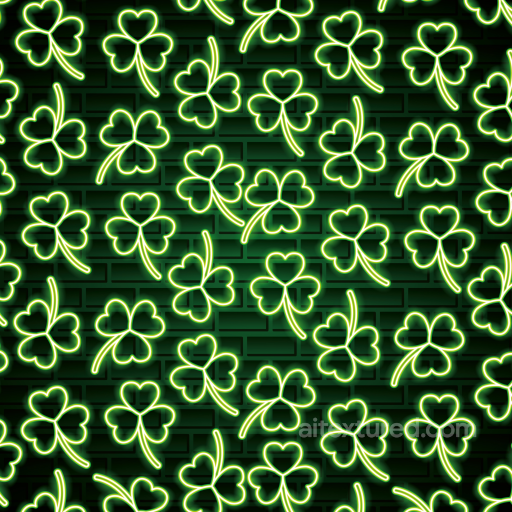 Neon Shamrock Pattern Texture with Dark Brick Background seamless St patrick digital paper bundle PBR texture