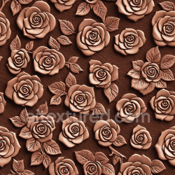 seamless Seamless 3D embossed rose leather PBR texture in rich brown with detailed floral relief texture 8k free download PBR
