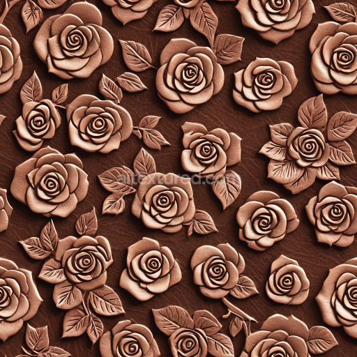 Seamless 3D embossed rose leather PBR texture in rich brown with detailed floral relief