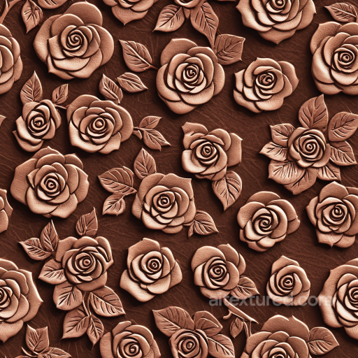 embossed rose leather PBR texture in rich brown with detailed floral relief seamless Leather PBR texture