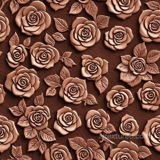 embossed rose leather PBR texture in rich brown with detailed floral relief Leather texture preview