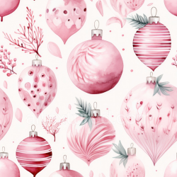 seamless Seamless 3D PBR Texture of Pink Watercolor Christmas Ornaments and Botanical Pattern texture 8k free download PBR