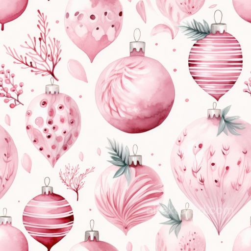 All Christmas Digital paper Texture of Pink Watercolor Christmas Ornaments and Botanical… seamless All Christmas Digital paper PBR texture