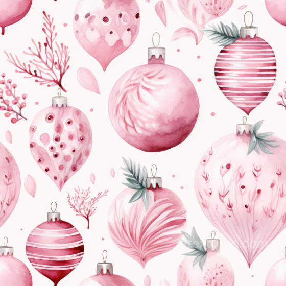 All Christmas Digital paper Texture of Pink Watercolor Christmas Ornaments and Botanical… All Christmas Digital paper texture preview