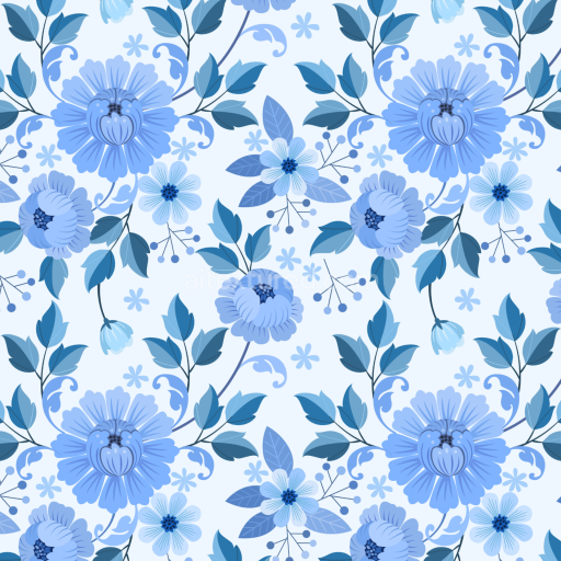 Seamless 3D PBR Texture Featuring Blue Floral Pattern on Fabric