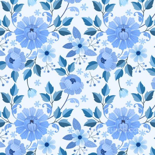 Featuring Blue Floral Pattern on Fabric seamless Floral  PBR texture