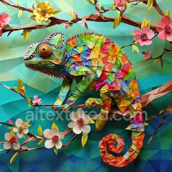 seamless Seamless 3D PBR Texture Featuring Vibrant Origami-Style Chameleon Pattern texture 8k free download PBR