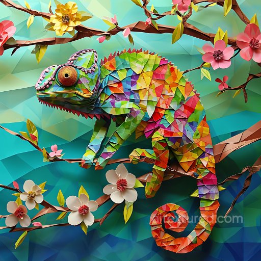Animal - Seamless 3D PBR Texture Featuring Vibrant Origami-Style Chameleon Pattern texture preview