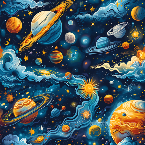 Space PBR Texture Featuring Stylized Planets, Nebula Clouds, and Starfields Star, space, planets texture preview