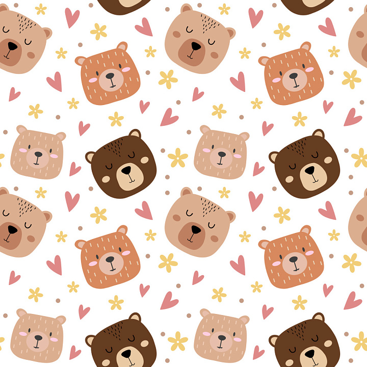 Pattern with Cute Bear Heads and Playful Motifs seamless PBR texture preview
